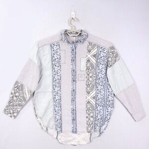 Free People Banana Patchwork Paisley Distress Tencel Button Down Oversize Top XS